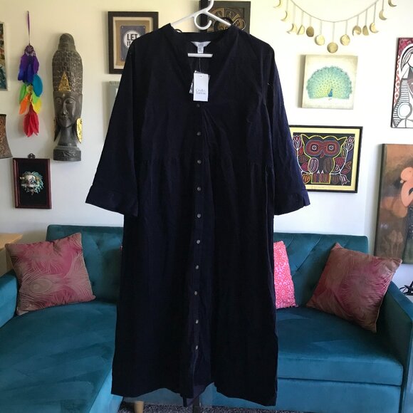 CROFT & BARROW size XL Navy Blue Pinwale Corduroy Button Front Shirt Dress NWT - Picture 1 of 4